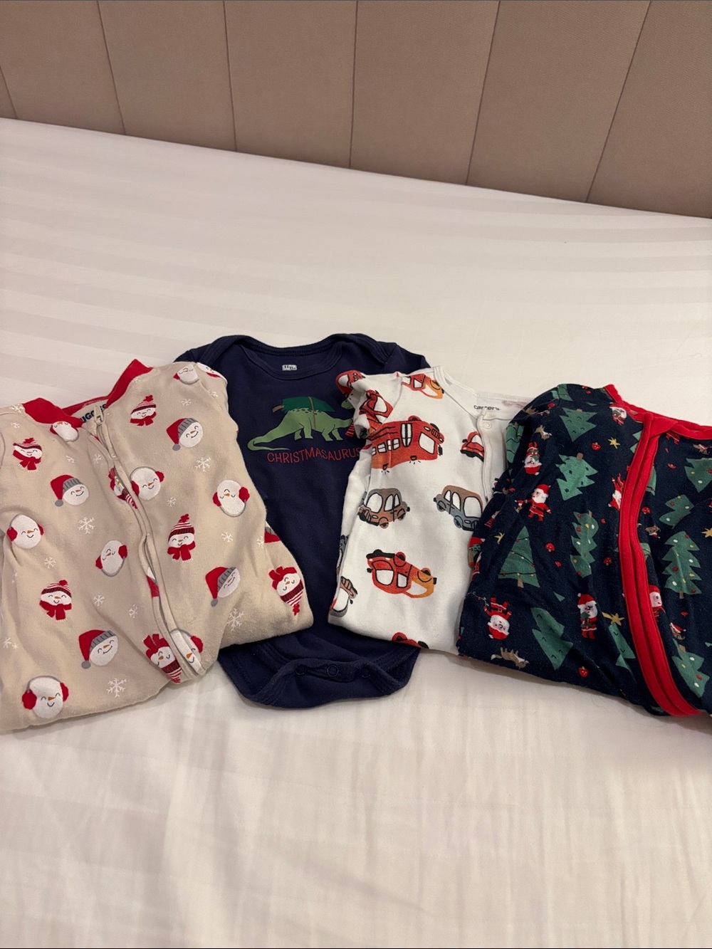 Kids Christmas Pajama Set - Navy, Cream, White, and Dark Green 9 months